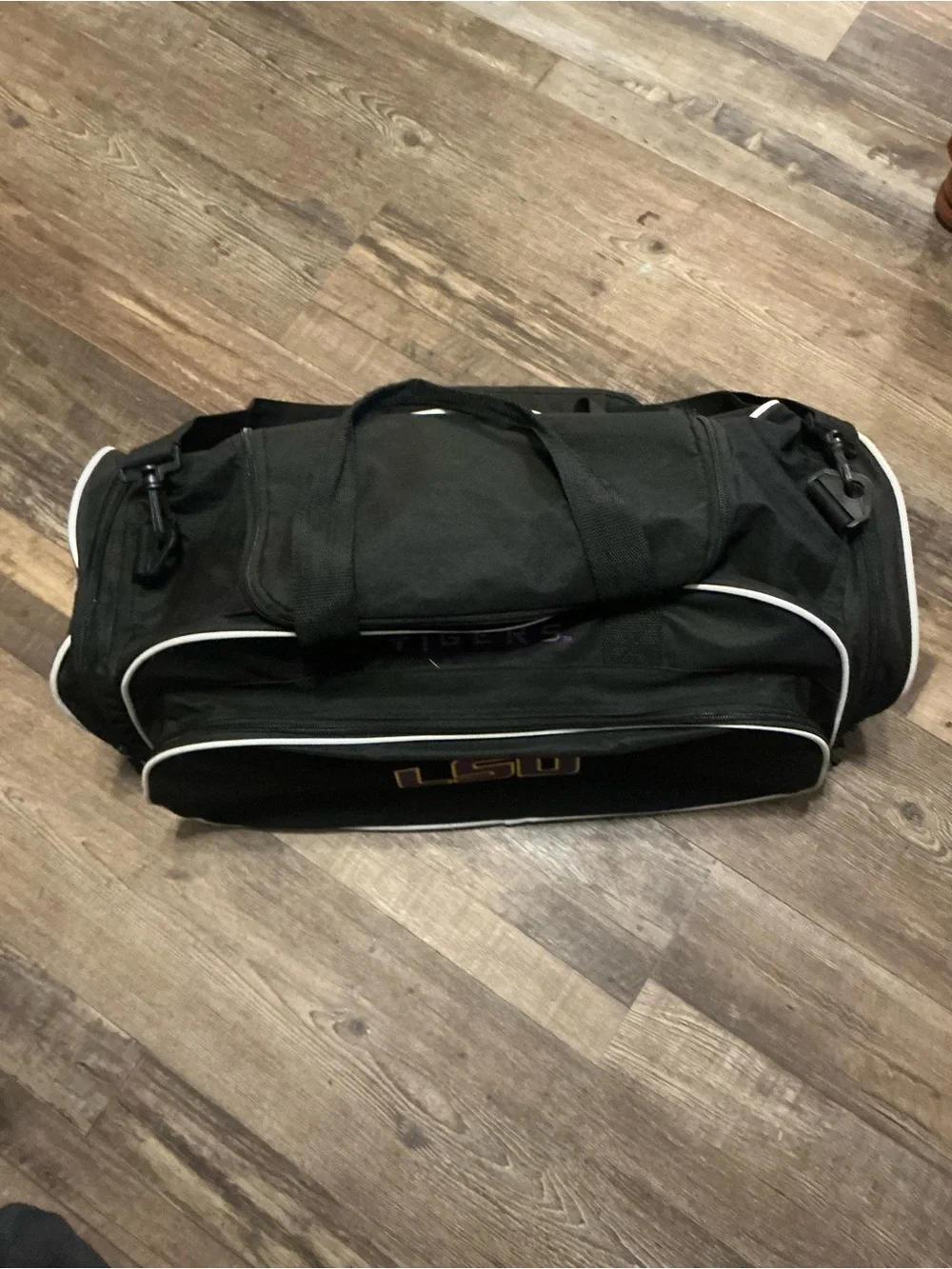 LSU Black Duffel Bag with Purple & Gold Logo